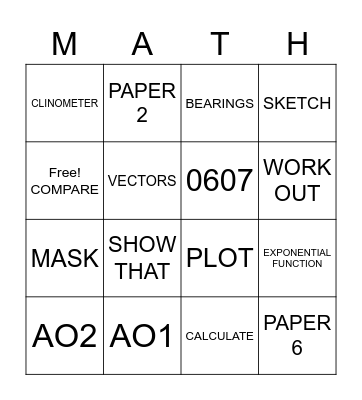 MATH BINGO Card