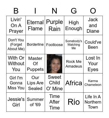 1980s Music Bingo Card