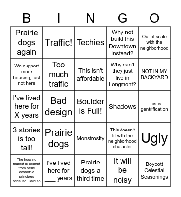 GUNBARREL NIMBY BINGO Card