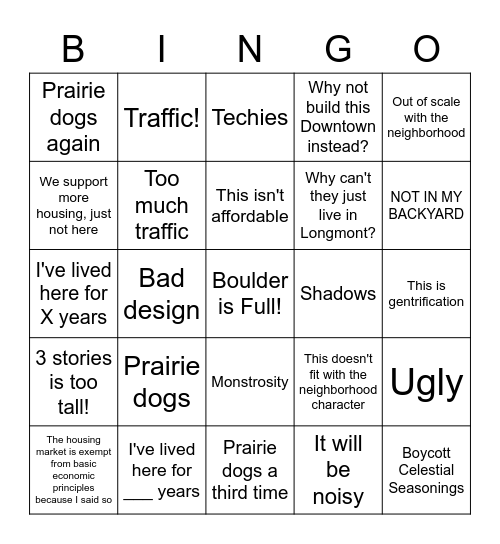 GUNBARREL NIMBY BINGO Card