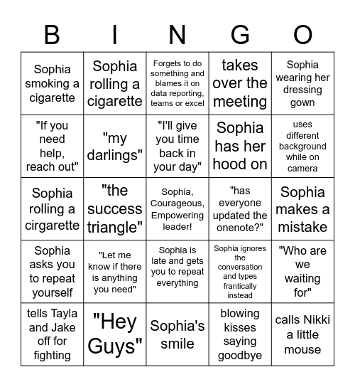 S Club Bingo Card