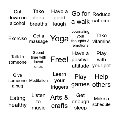 Dealing with STRESS & ANXIETY Bingo Card