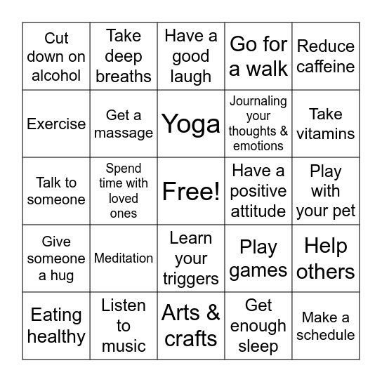 Dealing with STRESS & ANXIETY Bingo Card