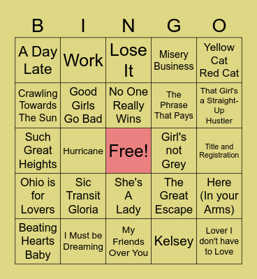 Songs of our Youth Bingo Card