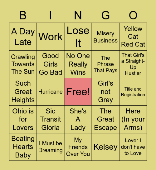 Songs of our Youth Bingo Card