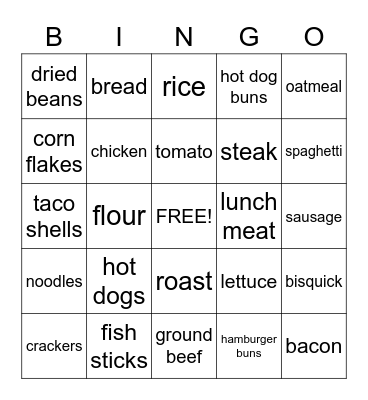 Food Bingo Card