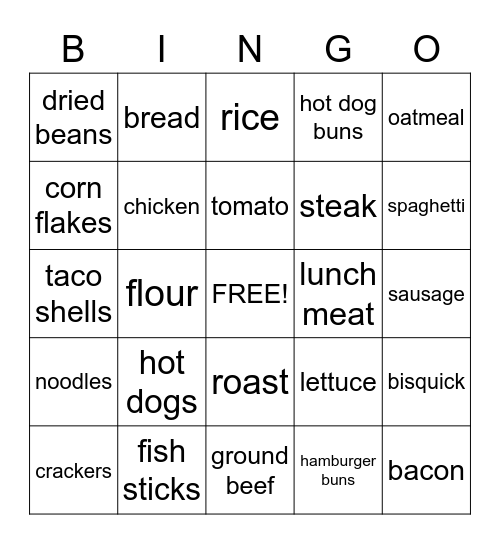 Food Bingo Card