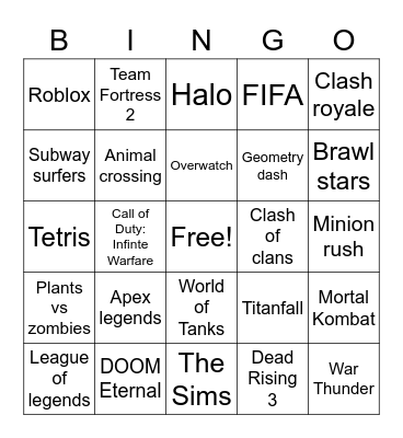 Games Bingo Card