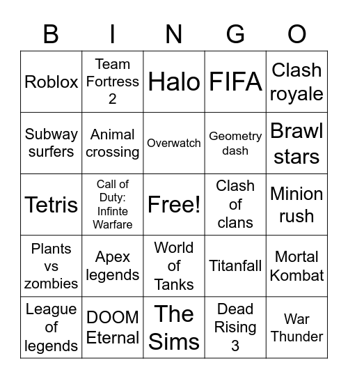 Games Bingo Card