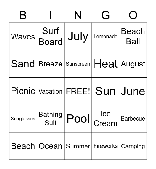 Summer Bingo Card