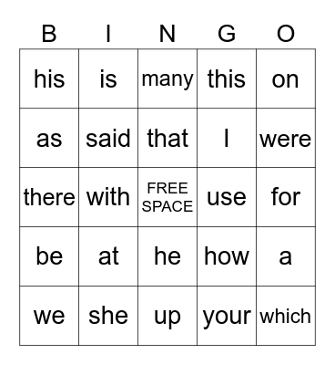 SIGHT WORDS BINGO  Bingo Card