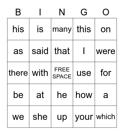 SIGHT WORDS BINGO  Bingo Card