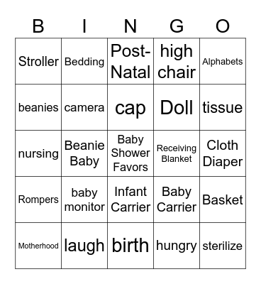 ERICA'S BABY SHOWER BINGO! Bingo Card
