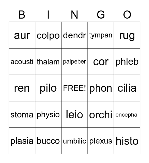 Medical Terminology Bingo Card