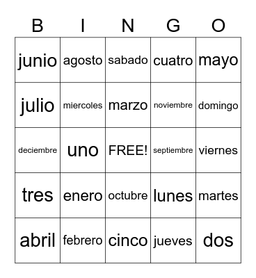 Calendar Bingo Card