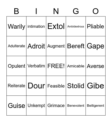 Vocabulary Bingo Card