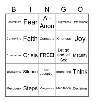 AL-ANON BINGO Card