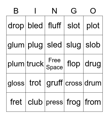 Word Sort 43 Bingo Card