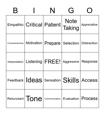 Vocabulary Bingo Card