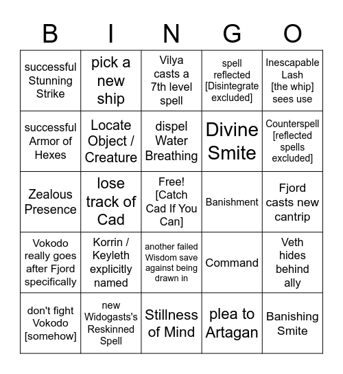 Caduceus Is NOT Having a Chill Time [Critical Role 2.104] Bingo Card