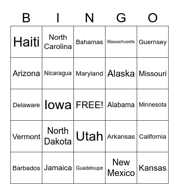 North America Bingo Card