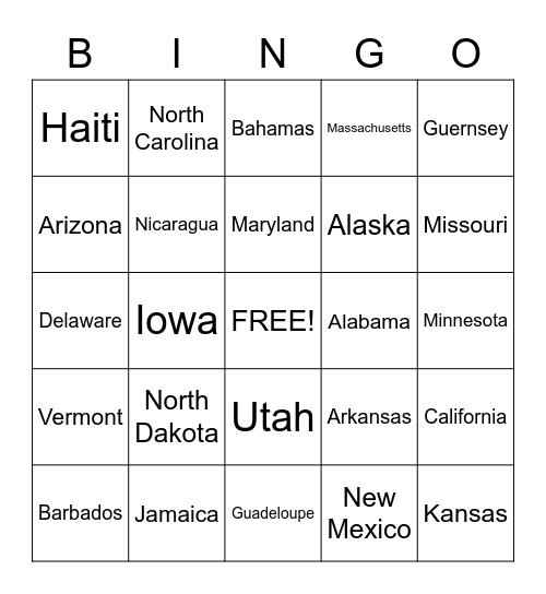 North America Bingo Card