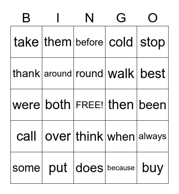 Sight Words 121-144 Bingo Card