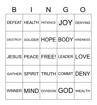 Church Bingo Card