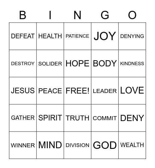 Church Bingo Card