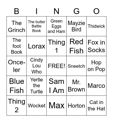 Dr. Seuss Bingo  Bingo Card