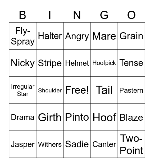 Horse Bingo Card