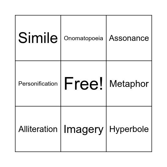 Figurative Language Bingo Card