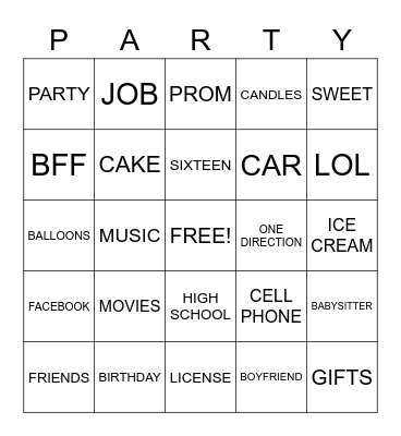 Sweet 16 Bingo Card