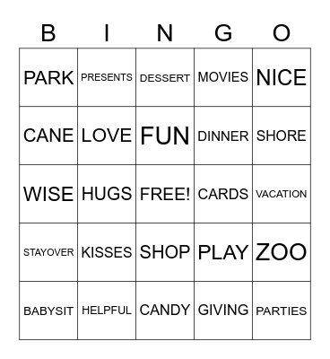 GRANDPARENTS Bingo Card
