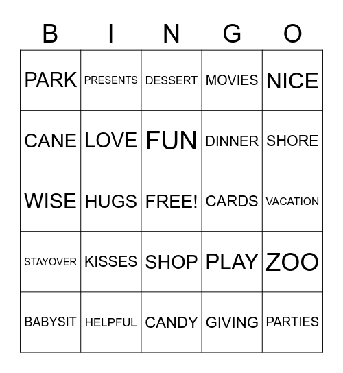 GRANDPARENTS Bingo Card