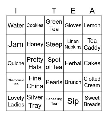 Tea Party Bingo Card