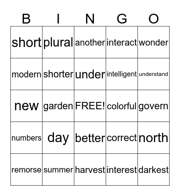 Language! Lesson 14 Bingo Card