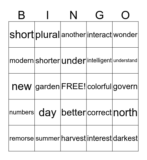 Language! Lesson 14 Bingo Card