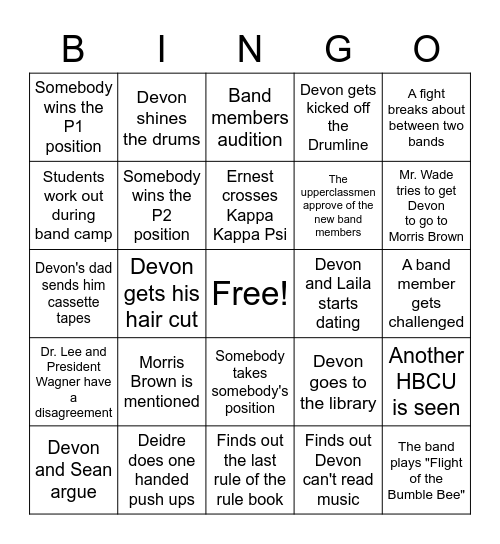 Drumline (2002) Bingo Card