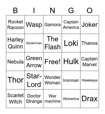Hero and villain names Bingo Card
