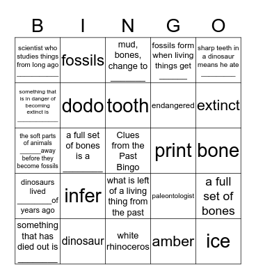 CLues From the Past Bingo Card