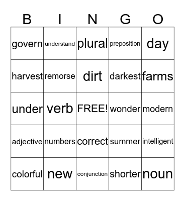 Language! Lesson 14 Bingo Card