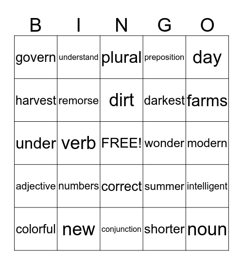 Language! Lesson 14 Bingo Card