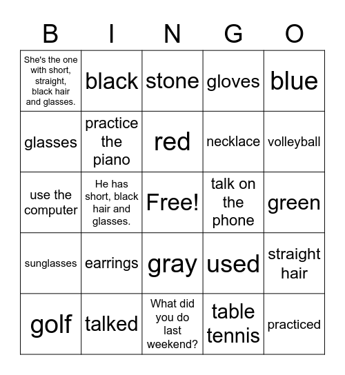 Appearance & Last Week Bingo Card