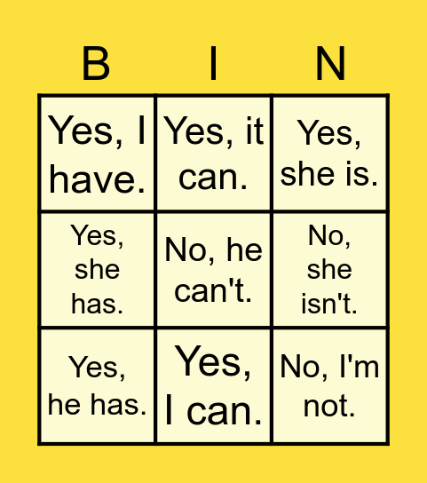 Answers-can is have Bingo Card
