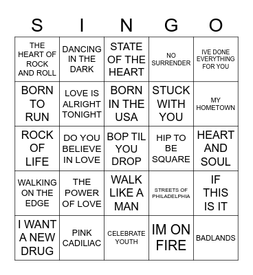 482 HUEY LEWIS VS RICK SPRINGFIELD VS BRUCE SPRINGSTEEN Bingo Card