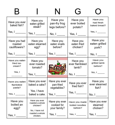 Cooking Bingo Card