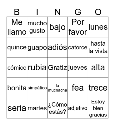 SPANISH BINGO Card