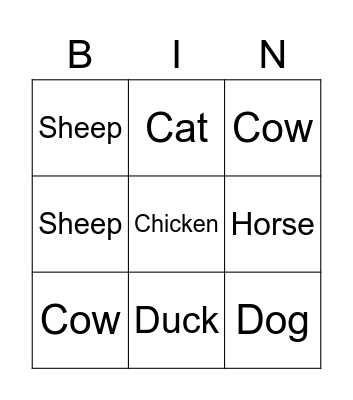 At The Farm Bingo Card