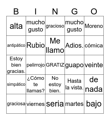 SPANISH BINGO Card